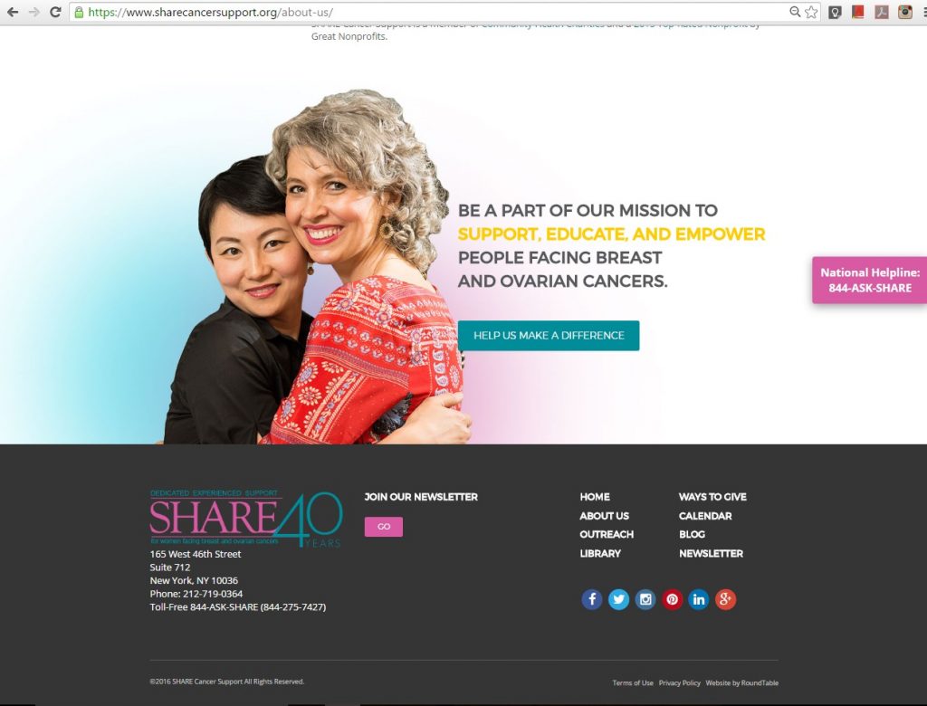 SHARE cancer support group website 米・乳がん卵巣がんサポートグループ ウェブサイト